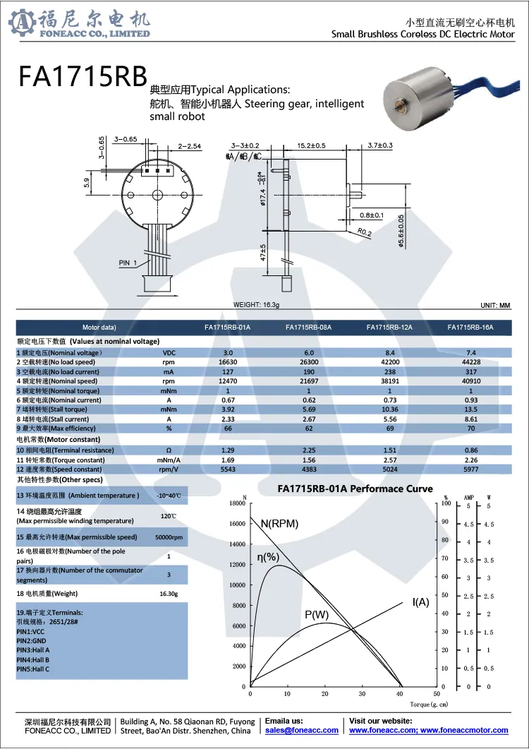 1715rb motor eléctrico de CC sin escobillas micro sin núcleo de 17 mm.webp