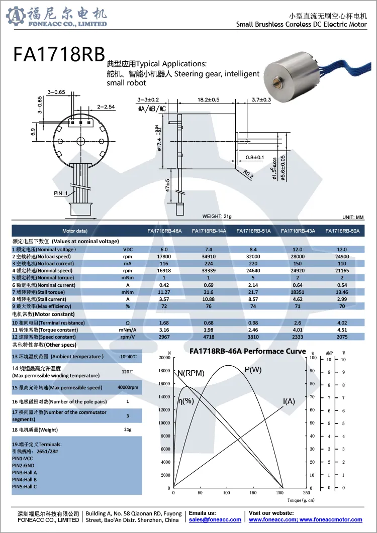 1718rb motor eléctrico de CC sin escobillas micro sin núcleo de 17 mm.webp