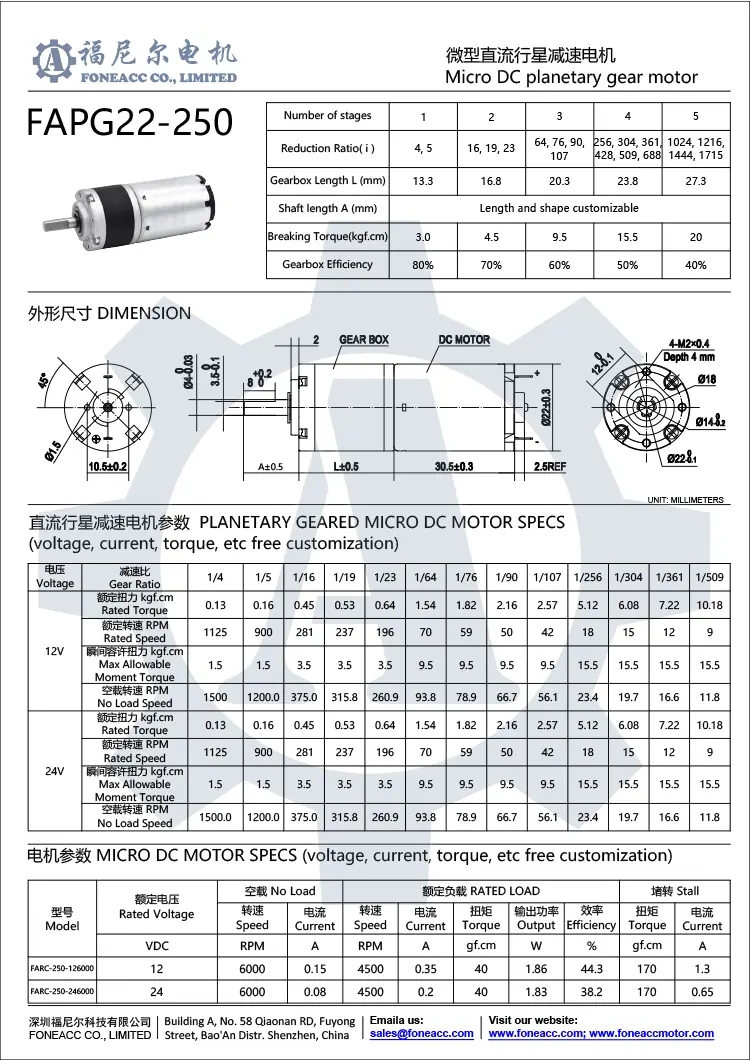 pg22-250 Motor eléctrico de CC con reductor planetario pequeño de 22 mm.webp